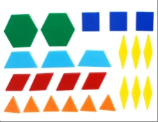 六边形-2pcs
梯形-3pcs
平行四边形-4pcs
正方形-3pcs
三角形-6pcs
菱形-6pcs