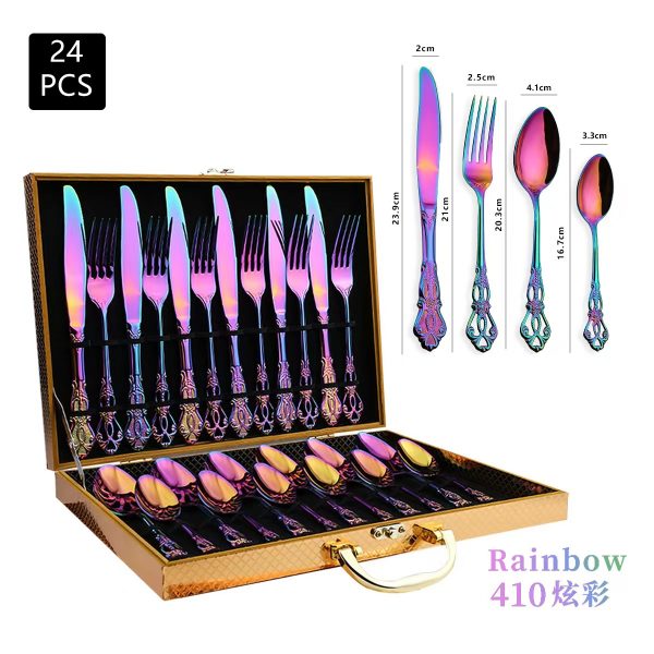 Carved Handle With Gift Box Western Tableware Knife Fork Spoon Tea Spoon