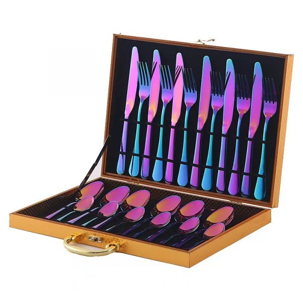 Stainless Steel Western Tableware Knife Fork Spoon Tea Spoon With A Wooden Box